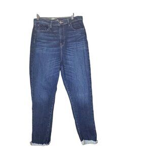 BDG URBAN O Womens Jeans SZ 32 Twig High Rise Cropped Dark‎ Wash Cuffed Raw Hem